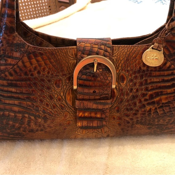Brahmin Metallic Toasted Almond Crocodile Embossed Leather Shoulder Bag. - Picture 5 of 15